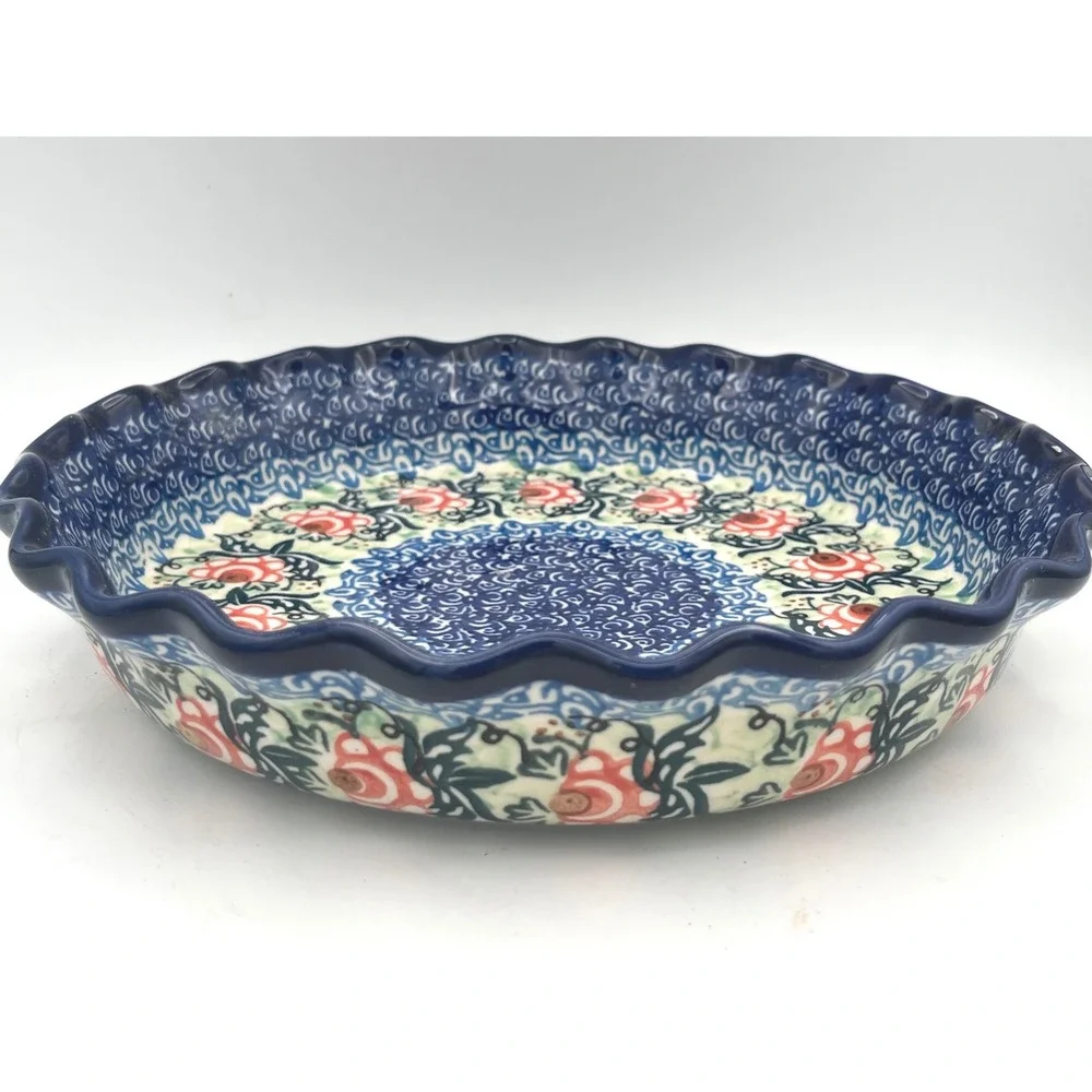 Vtg Polish Pottery Unikat 1383 Fluted Pie Plate Pan Danuta Knapik Ceramika 10